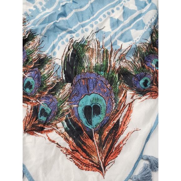 NEW STUNNING Look By M peacock lightweaight scarf head wrap neck cotton‎ blue - Picture 4 of 6